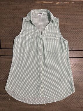 Express Mint Green Polka Dot Sleeveless Button-Down Top